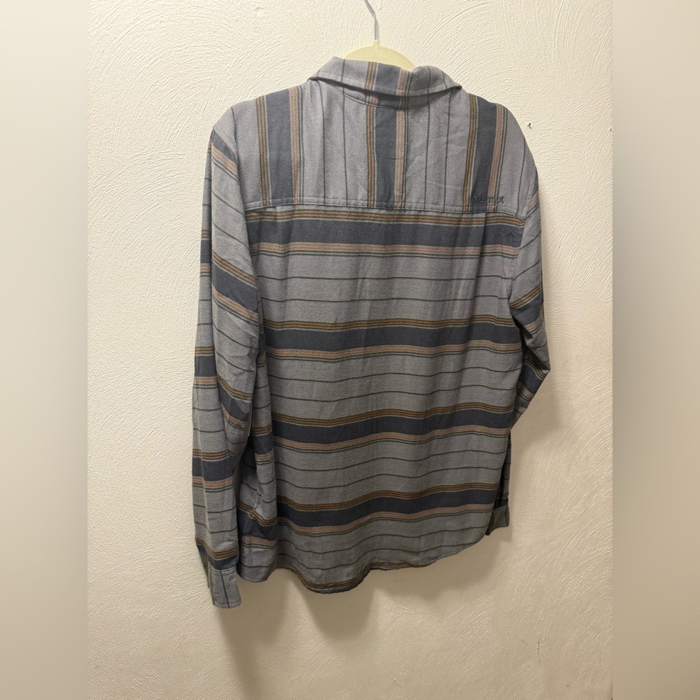Marmot Men’s Striped Blue Brown Button-Up Shirt Outdoor Cabincore Flannel M NEW - Picture 7 of 10
